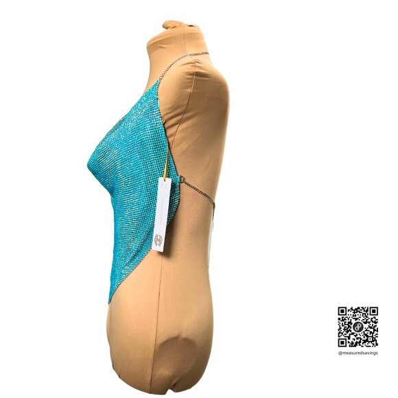 House of Harlow 1960 (Large - NWT) Teal Rhinestone Handkerchief Top - Picture 4 of 8